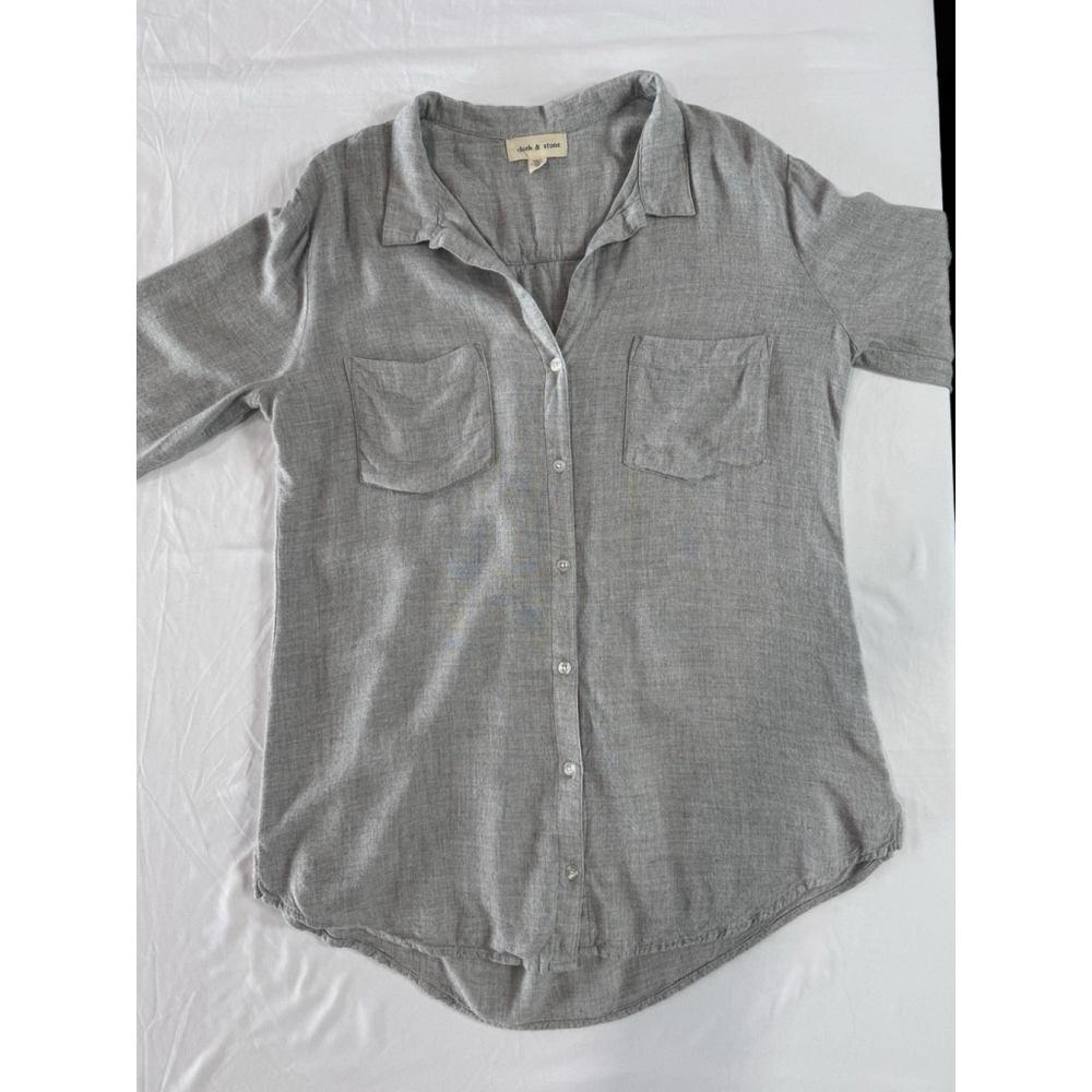 Cloth & Stone Gray Button Front Shirt Medium Rayon Casual Pocket Button Down - Picture 4 of 8